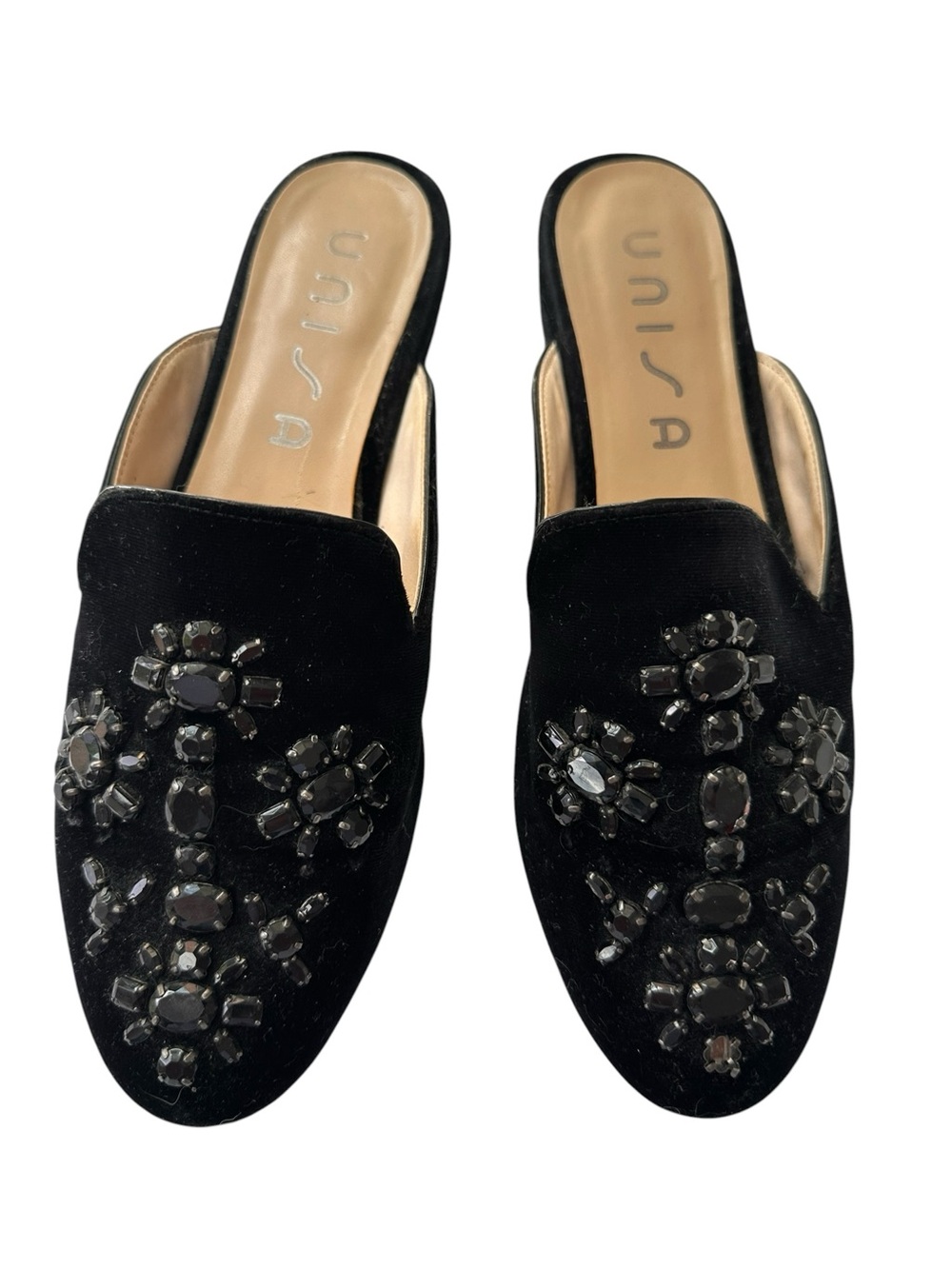 Unisa Black Velvet Jeweled Slide Mules Slip On Slipper Shoes Size 8